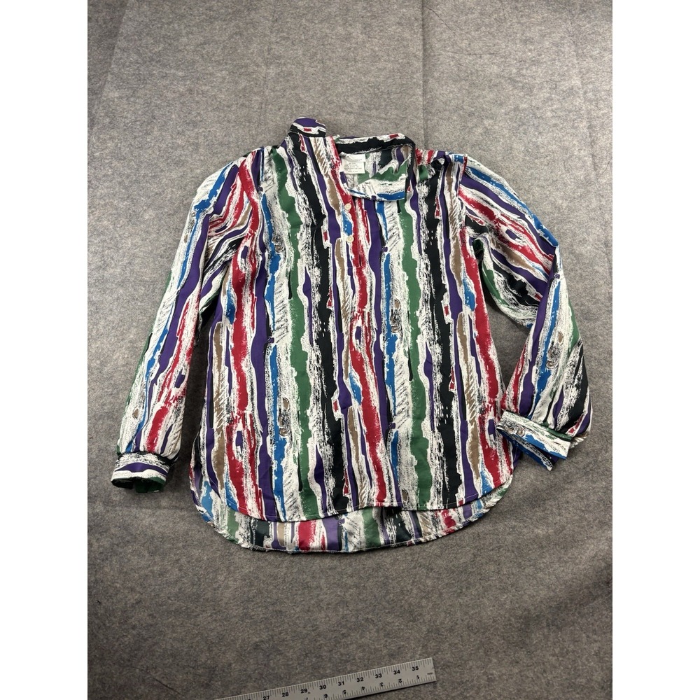 Donnkenny Women 10 Button Blouse Artsy Art Teacher Abstract Retro VTG 90s Career